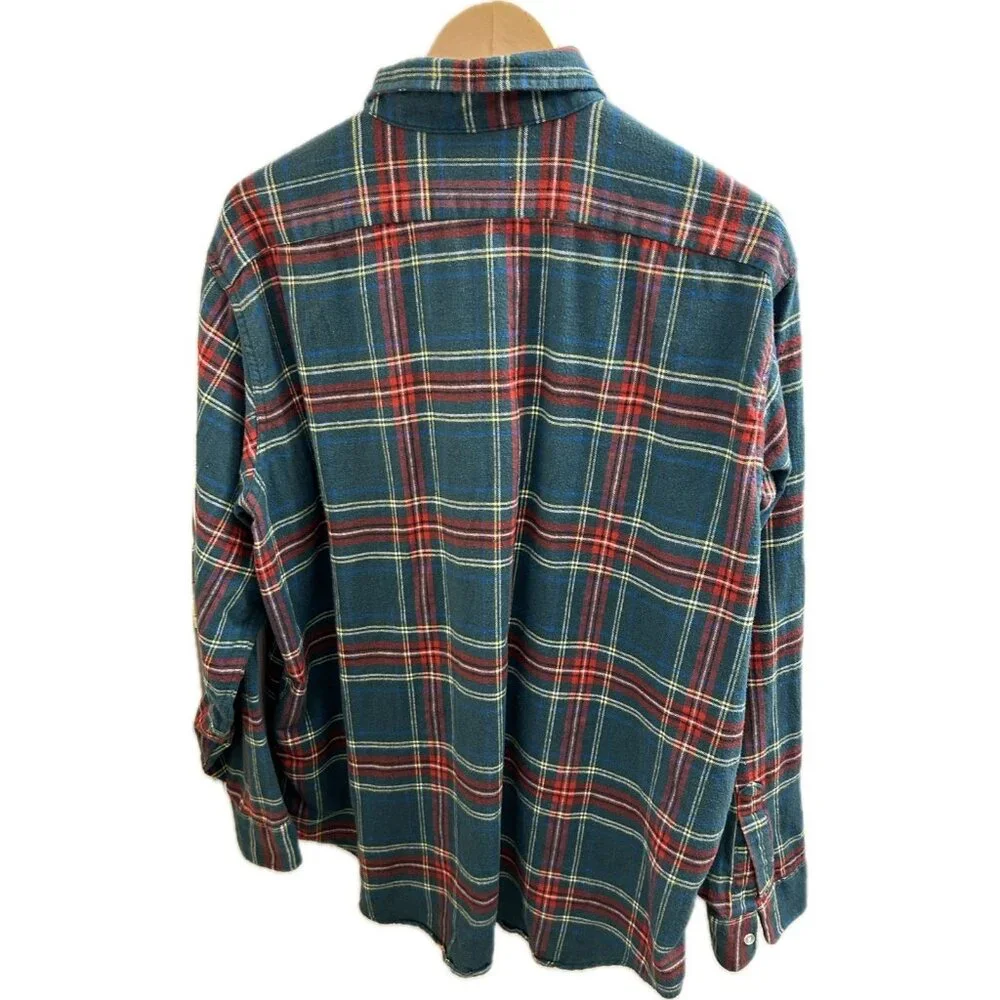 LL Bean VTG 90s Flannel Button Up Shirt Plaid Red Green Grunge Mens Xl